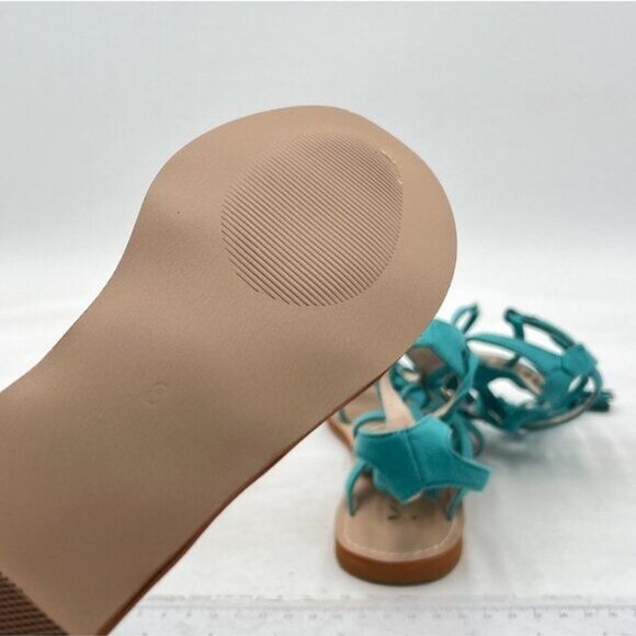 YDN Women Sexy Knee High Lace up Flats Fringe Low Heel Gladiator Strap Sandals - Picture 6 of 8